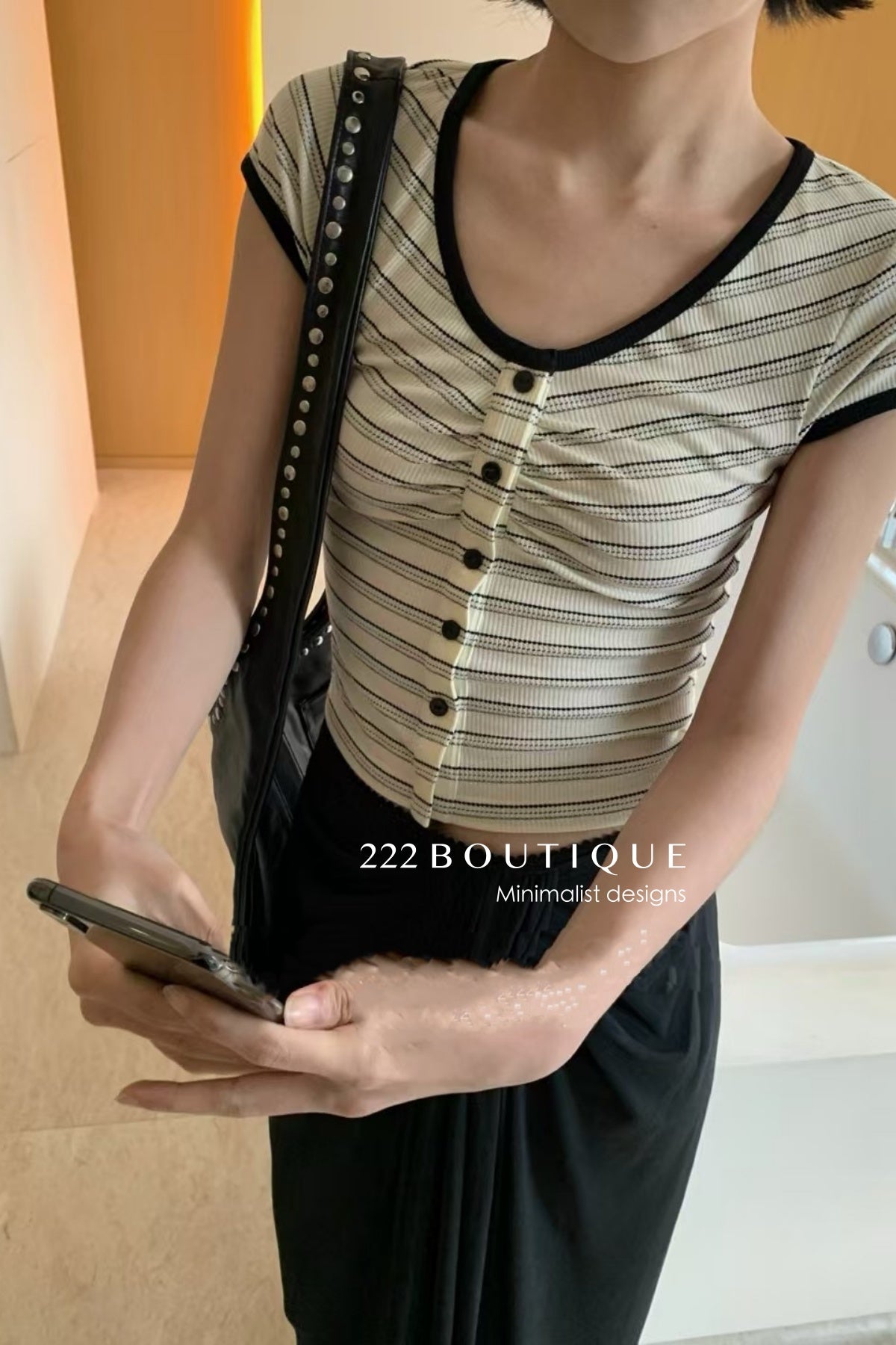 12a7 Striped ribbed top – contrast trim