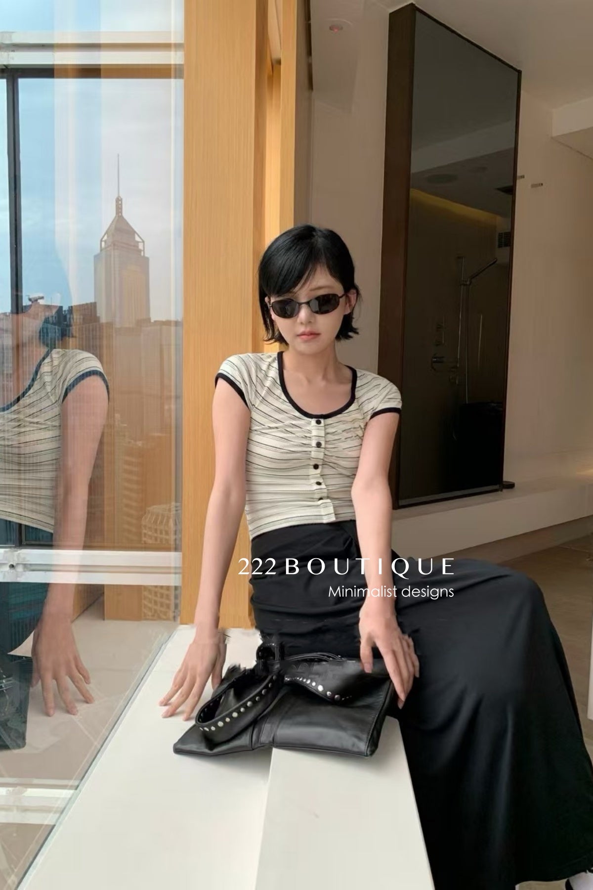 12a7 Striped ribbed top – contrast trim