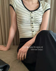 12a7 Striped ribbed top – contrast trim