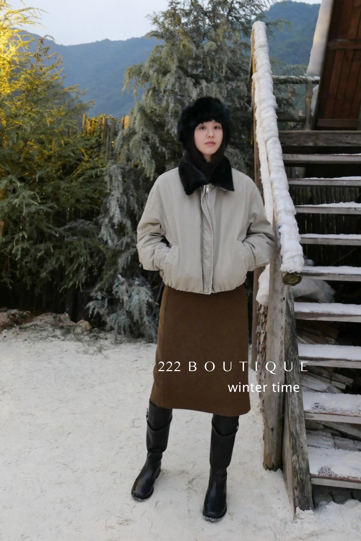 20a129 Basic puffer jacket with fur-trim collar