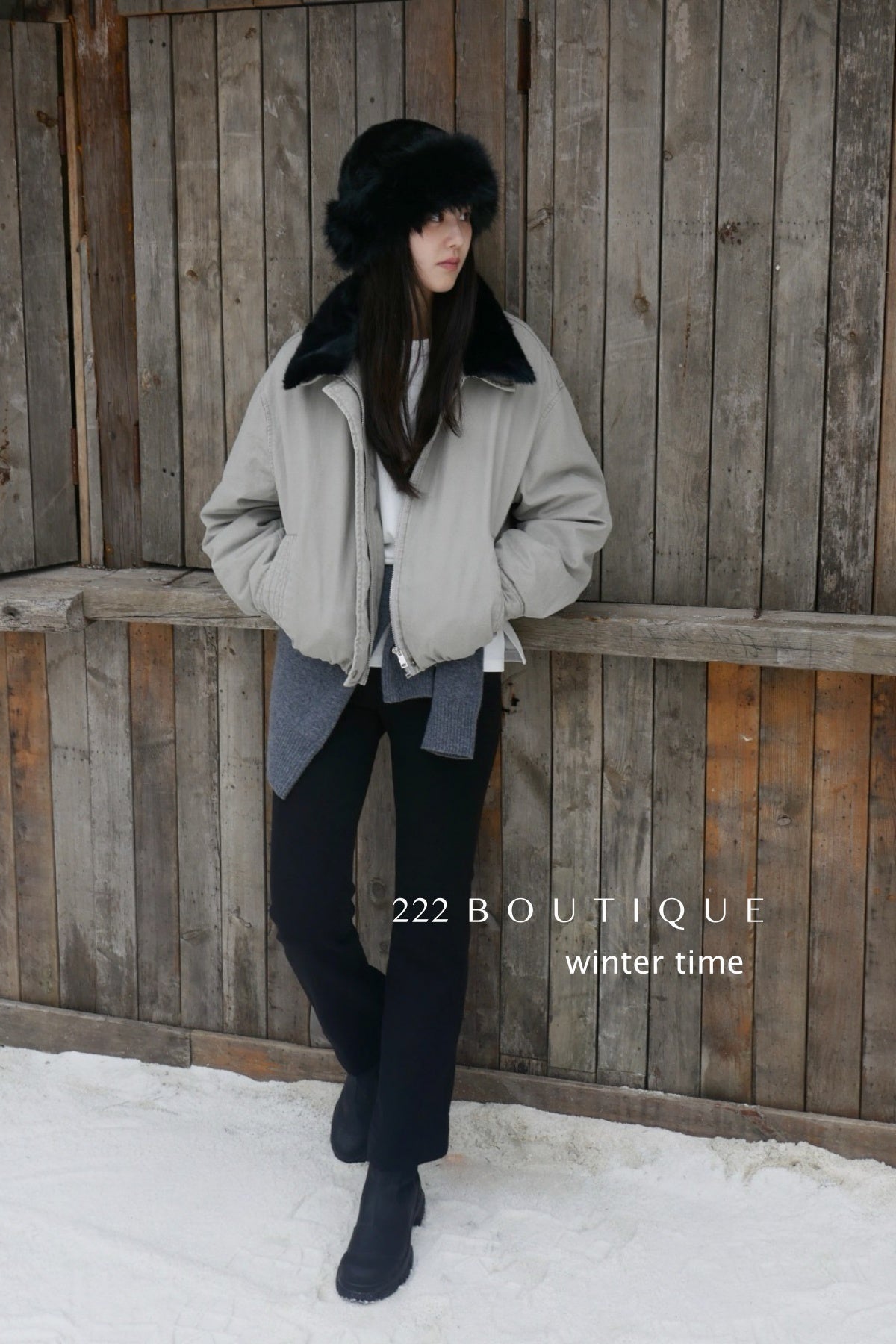 20a129 Basic puffer jacket with fur-trim collar