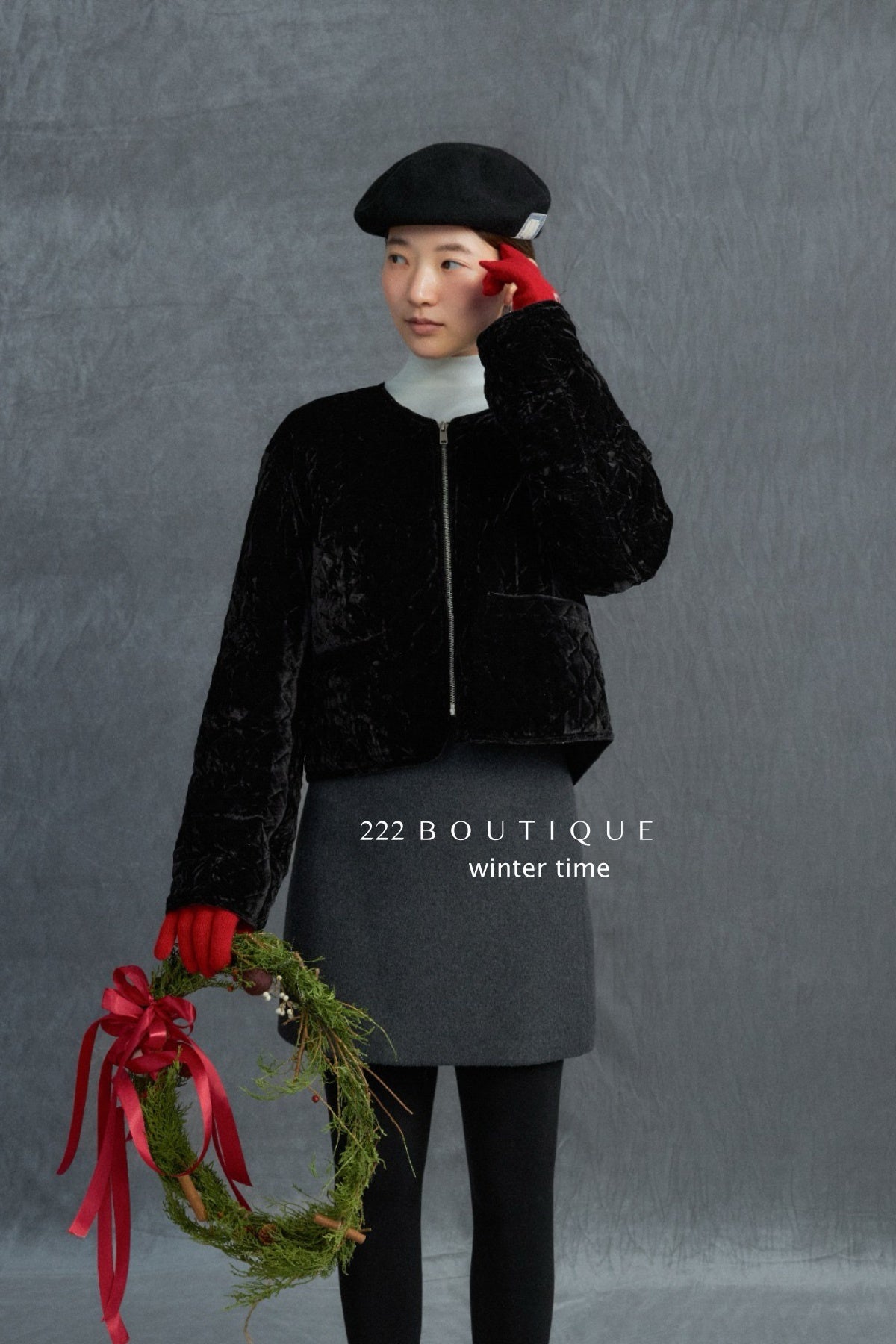 19a61 Velvet quilted puffer jacket