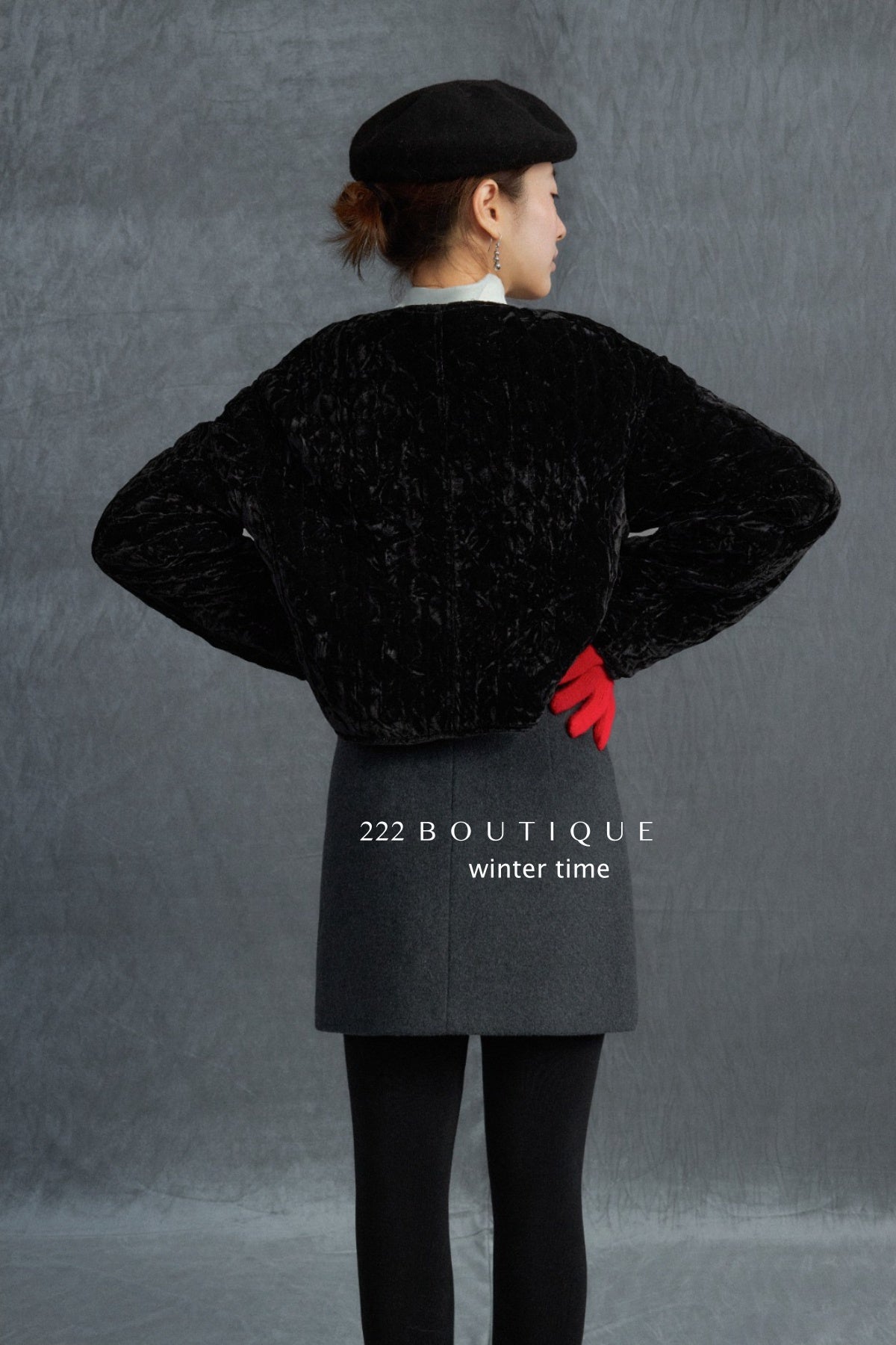 19a61 Velvet quilted puffer jacket
