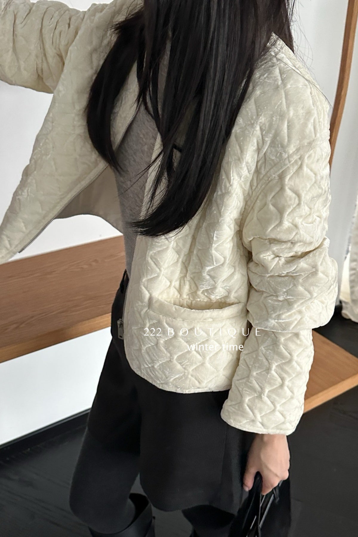 19a61 Velvet quilted puffer jacket