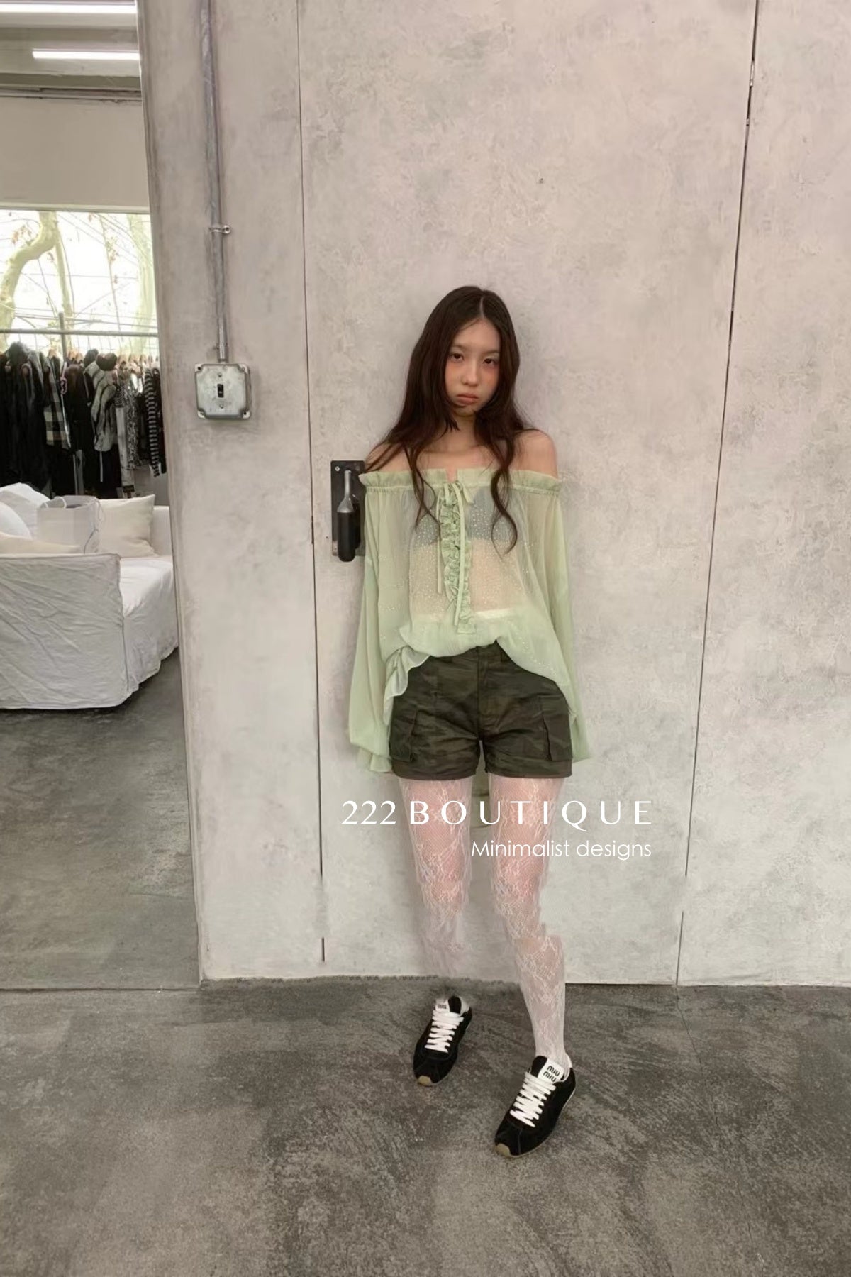 12a9 Sheer ruffle blouse – sage green or white