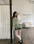 12a9 Sheer ruffle blouse – sage green or white