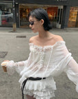 12a9 Sheer ruffle blouse – sage green or white