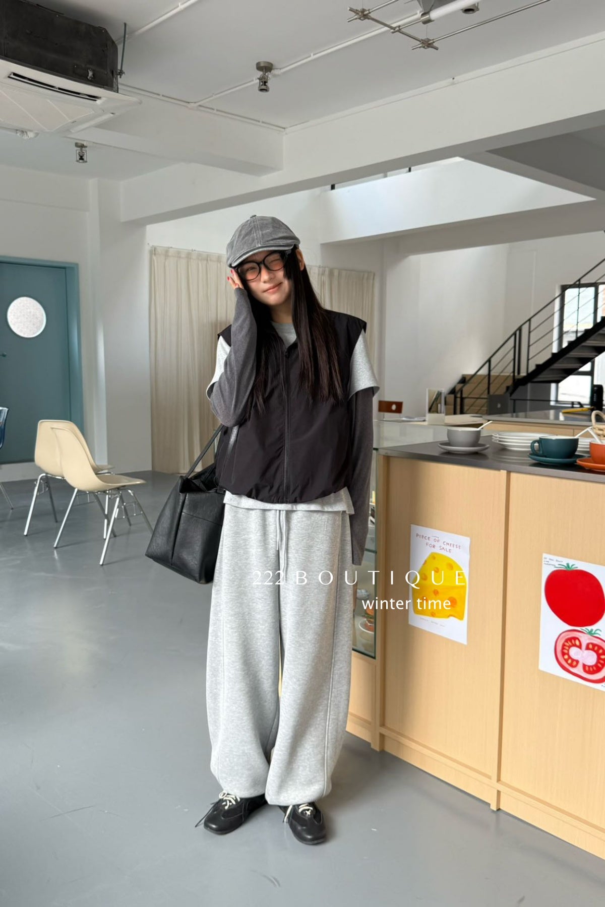 19q9 Grey straight-leg elastic-waist sweatpants