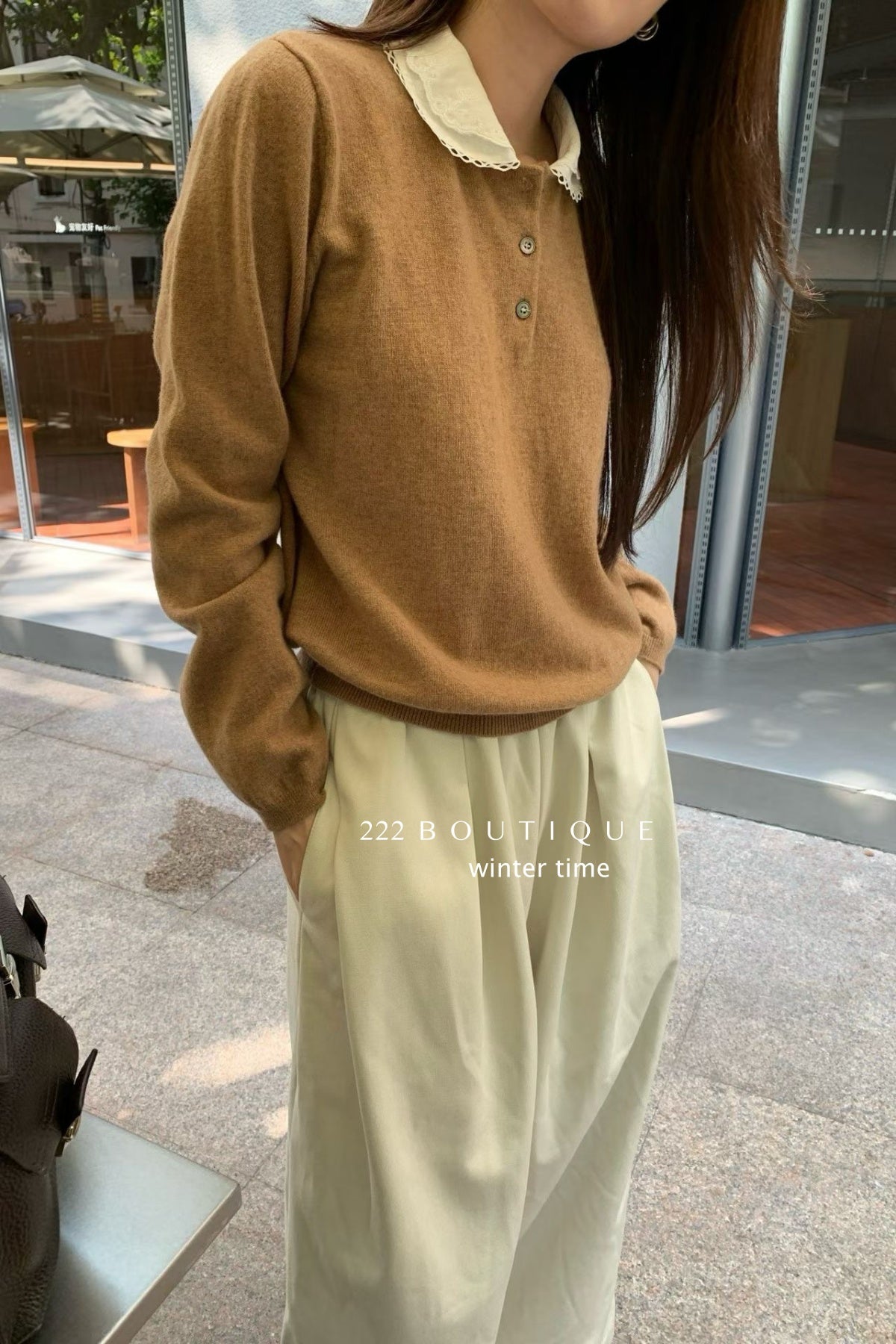 19a98 Cashmere knit shirt-collar top