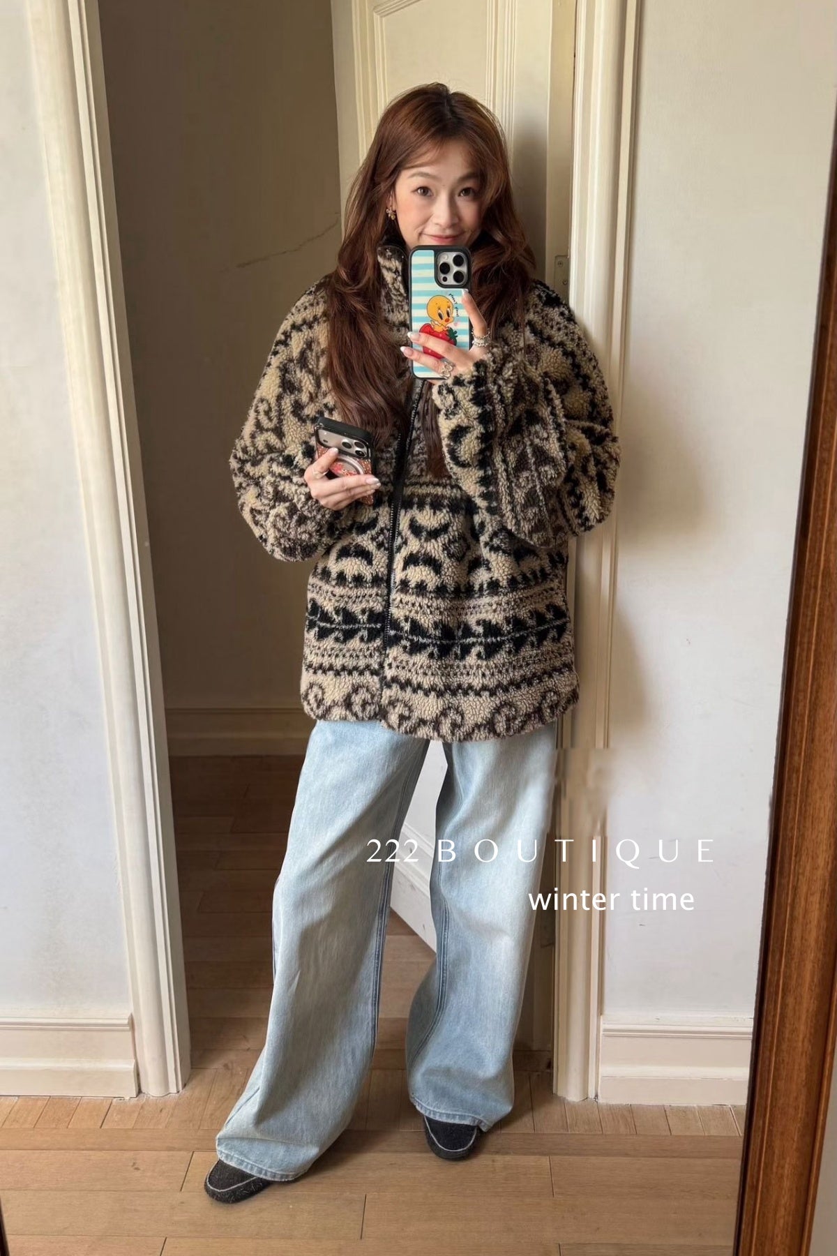 20a123 Light brown ethnic fur jacket