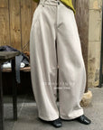 18q39 Basic cream baggy wool pants