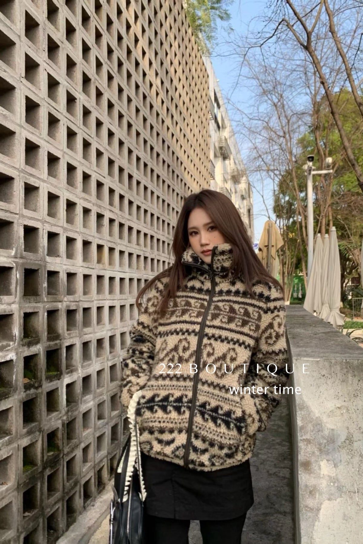 20a123 Light brown ethnic fur jacket