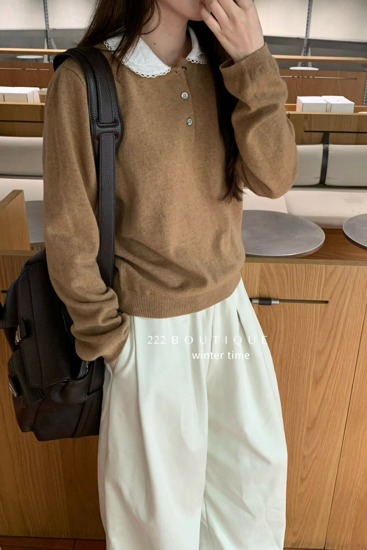 19a98 Cashmere knit shirt-collar top