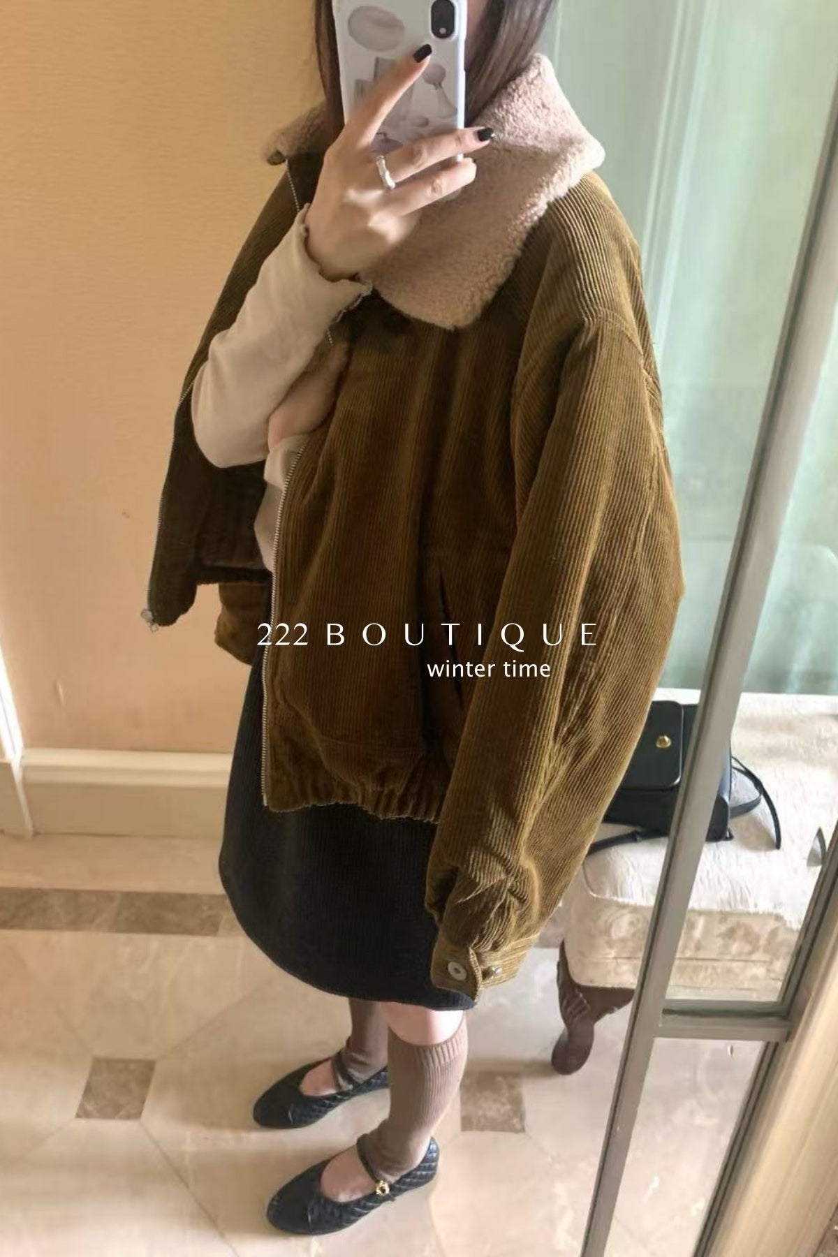 20a52 Velvet fleece jacket with fur collar