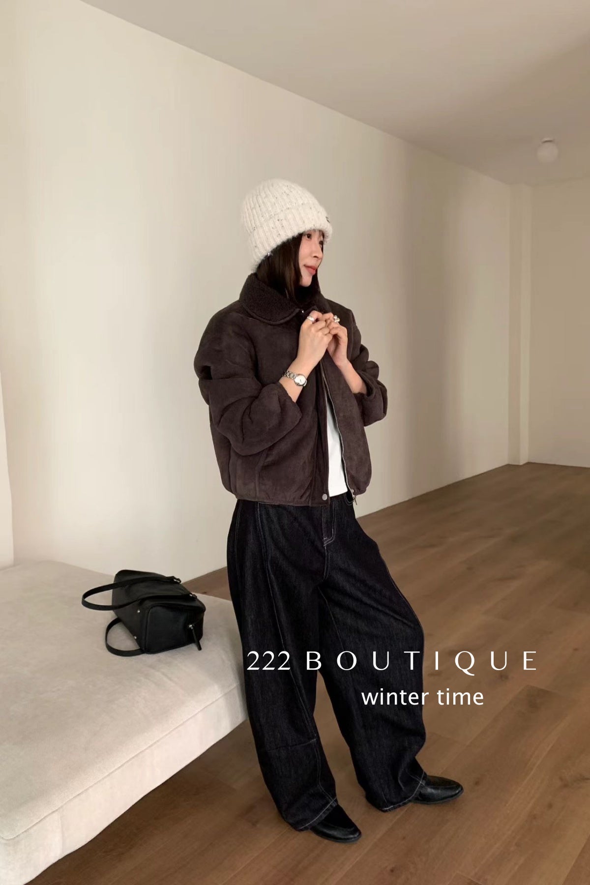 19a68 Suede fur-lined jacket