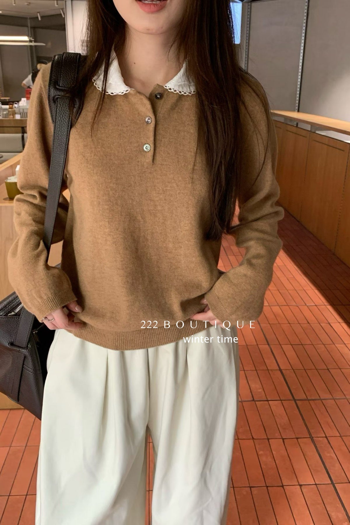 19a98 Cashmere knit shirt-collar top