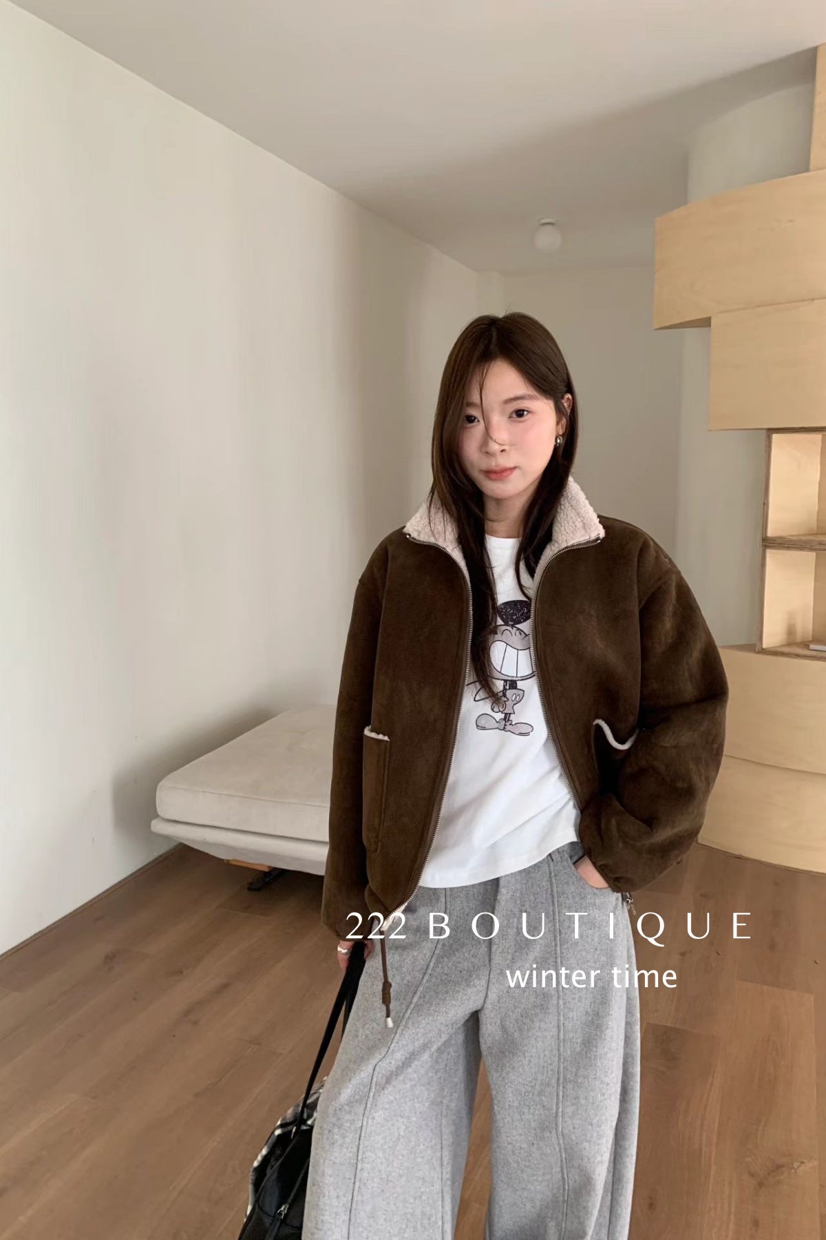 19a71 Suede fur-lined jacket