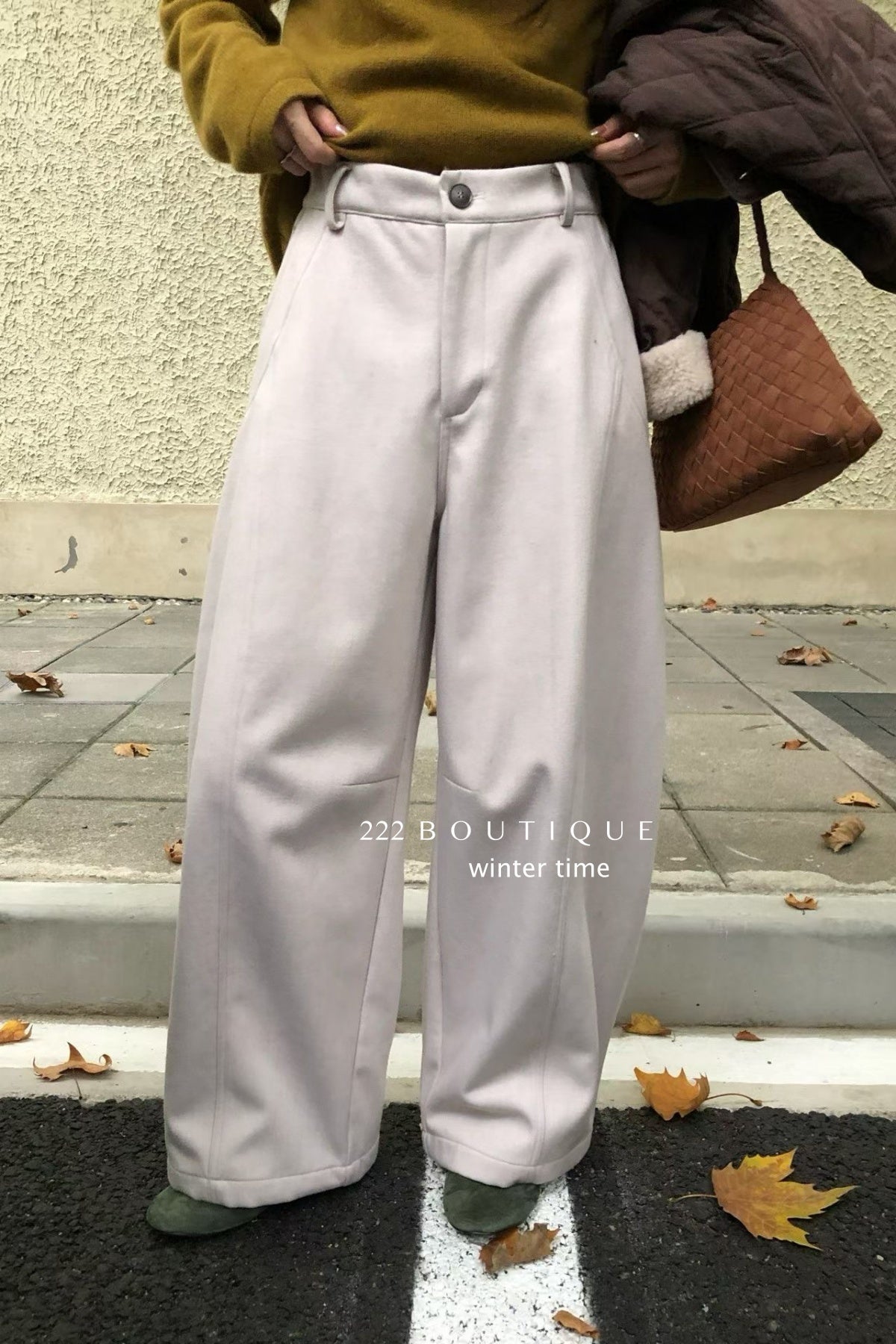 18q39 Basic cream baggy wool pants