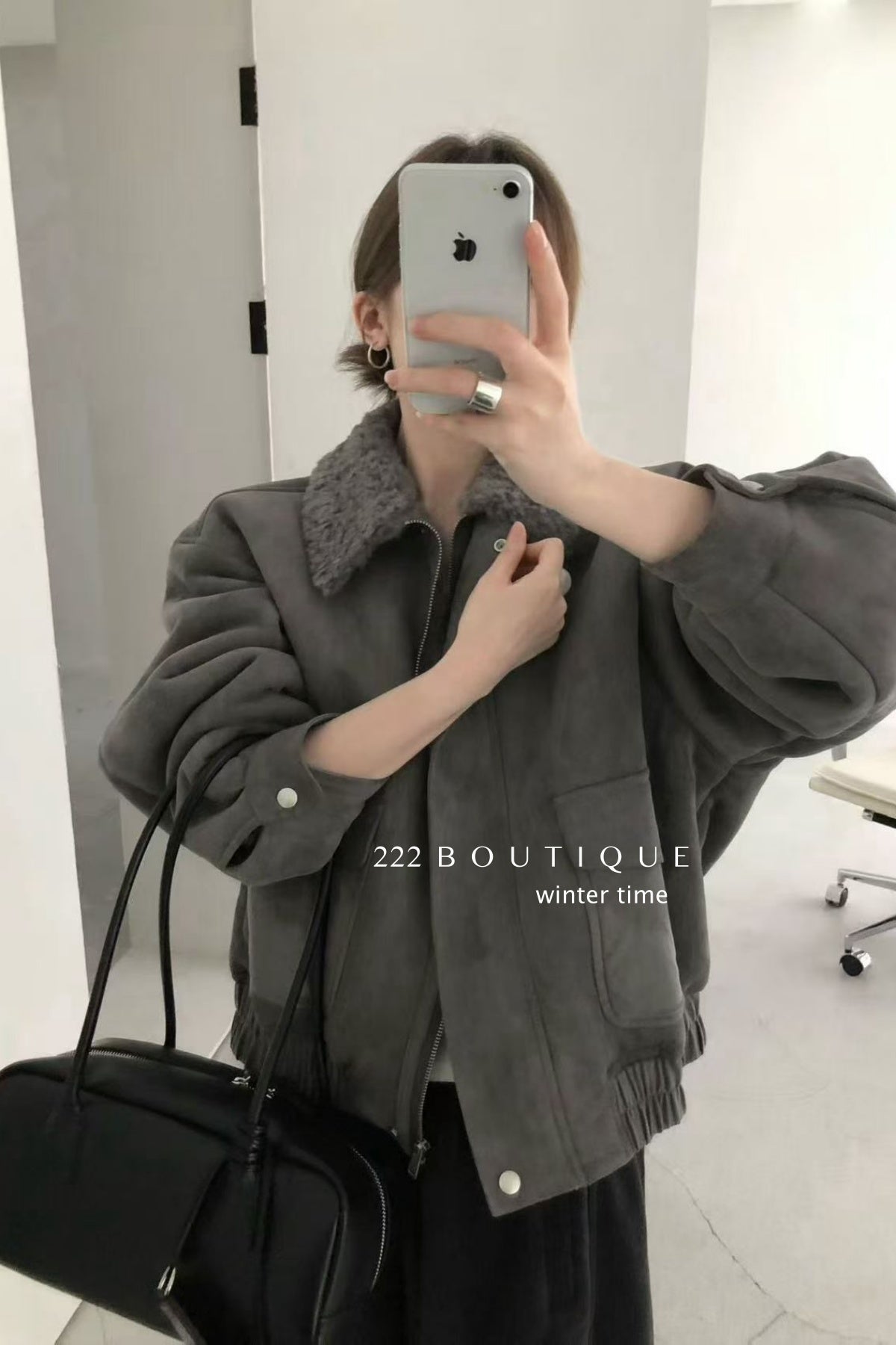 19a89 Reversible suede–fur coat