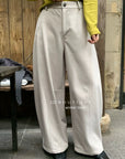 18q39 Basic cream baggy wool pants