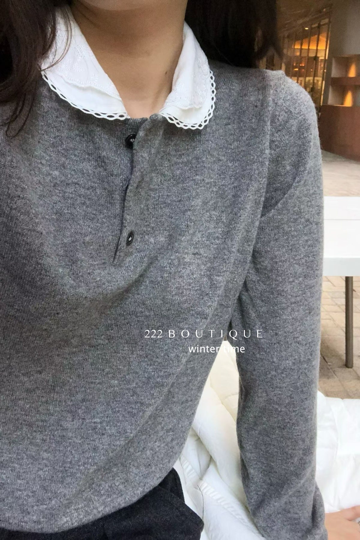 19a98 Cashmere knit shirt-collar top