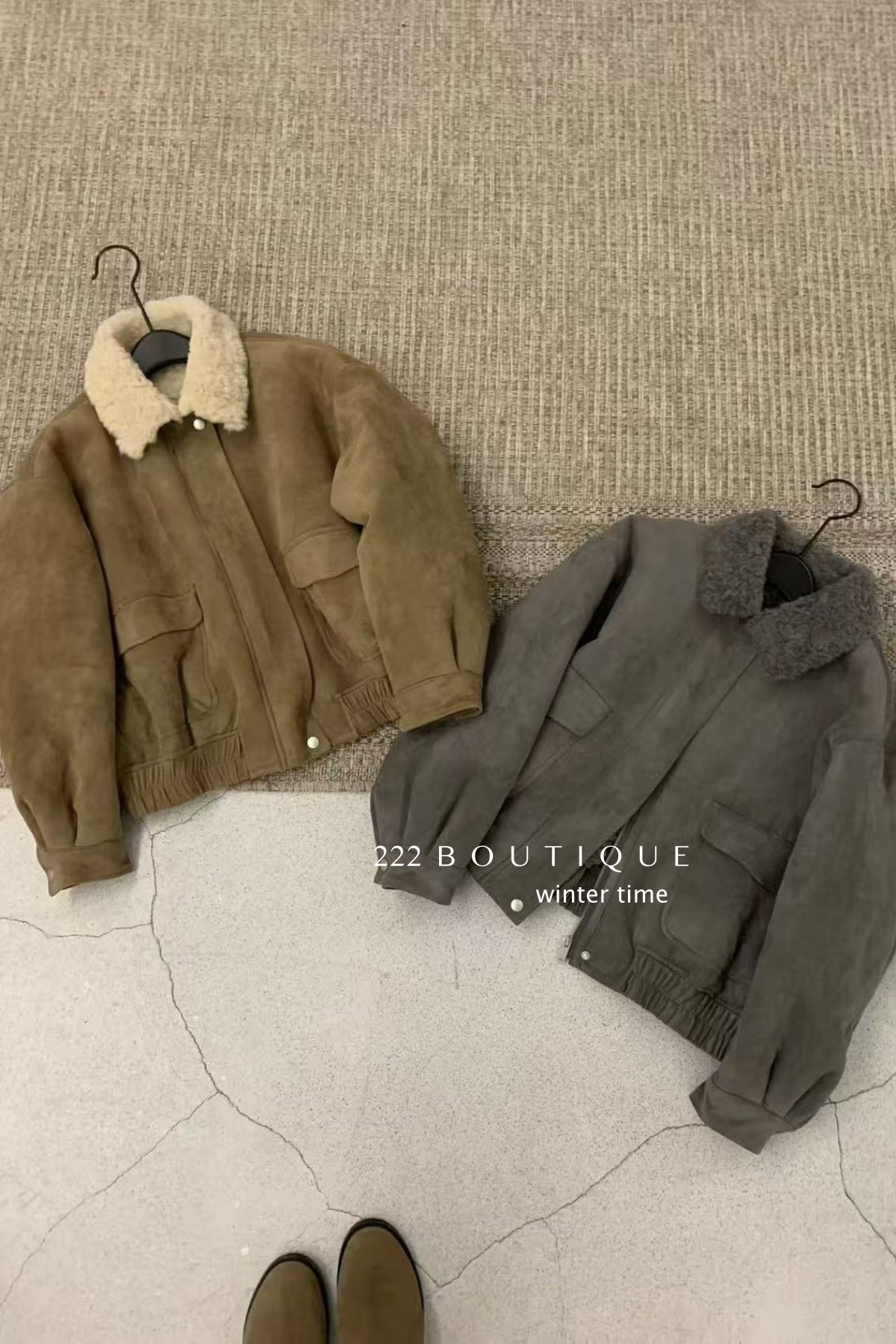 19a89 Reversible suede–fur coat