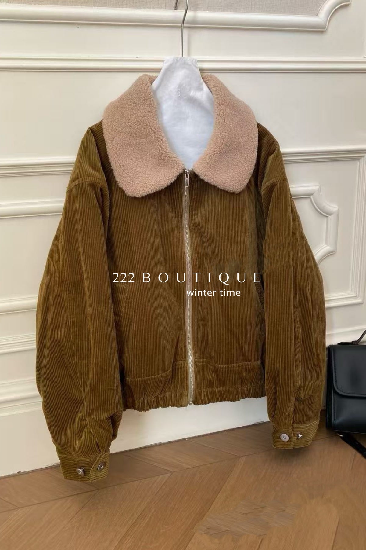 20a52 Velvet fleece jacket with fur collar