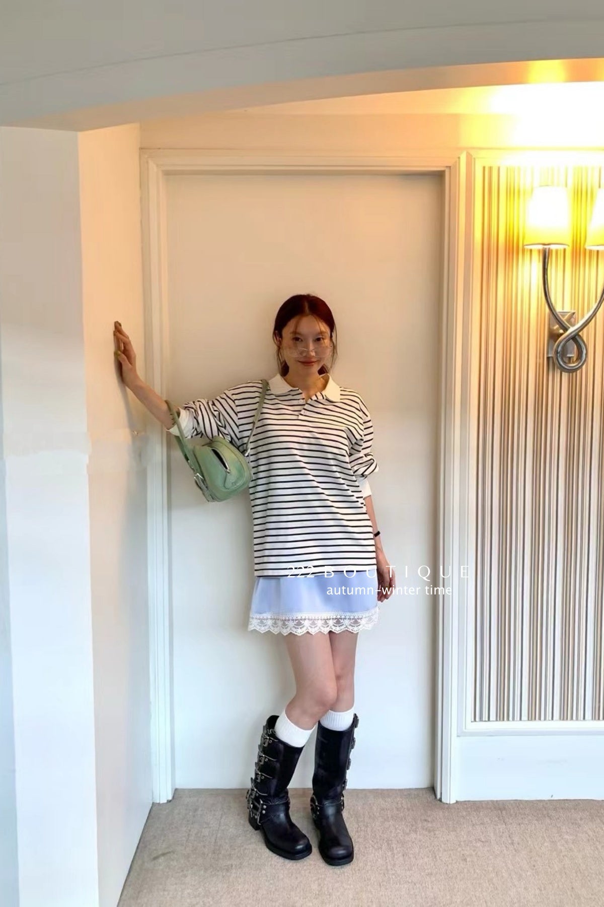 17a83 Long Sleeve Basic Cotton Polo with Stand Collar