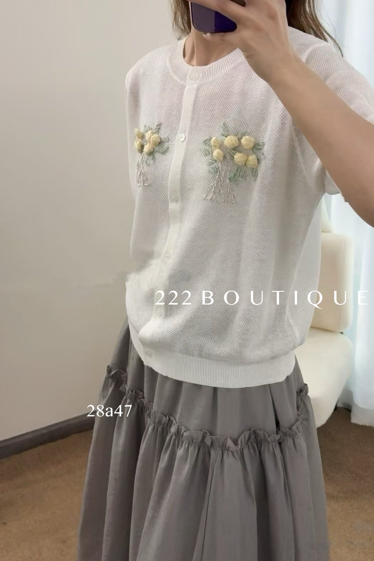 28a47 -  FLORAL KNIT CARDIGAN