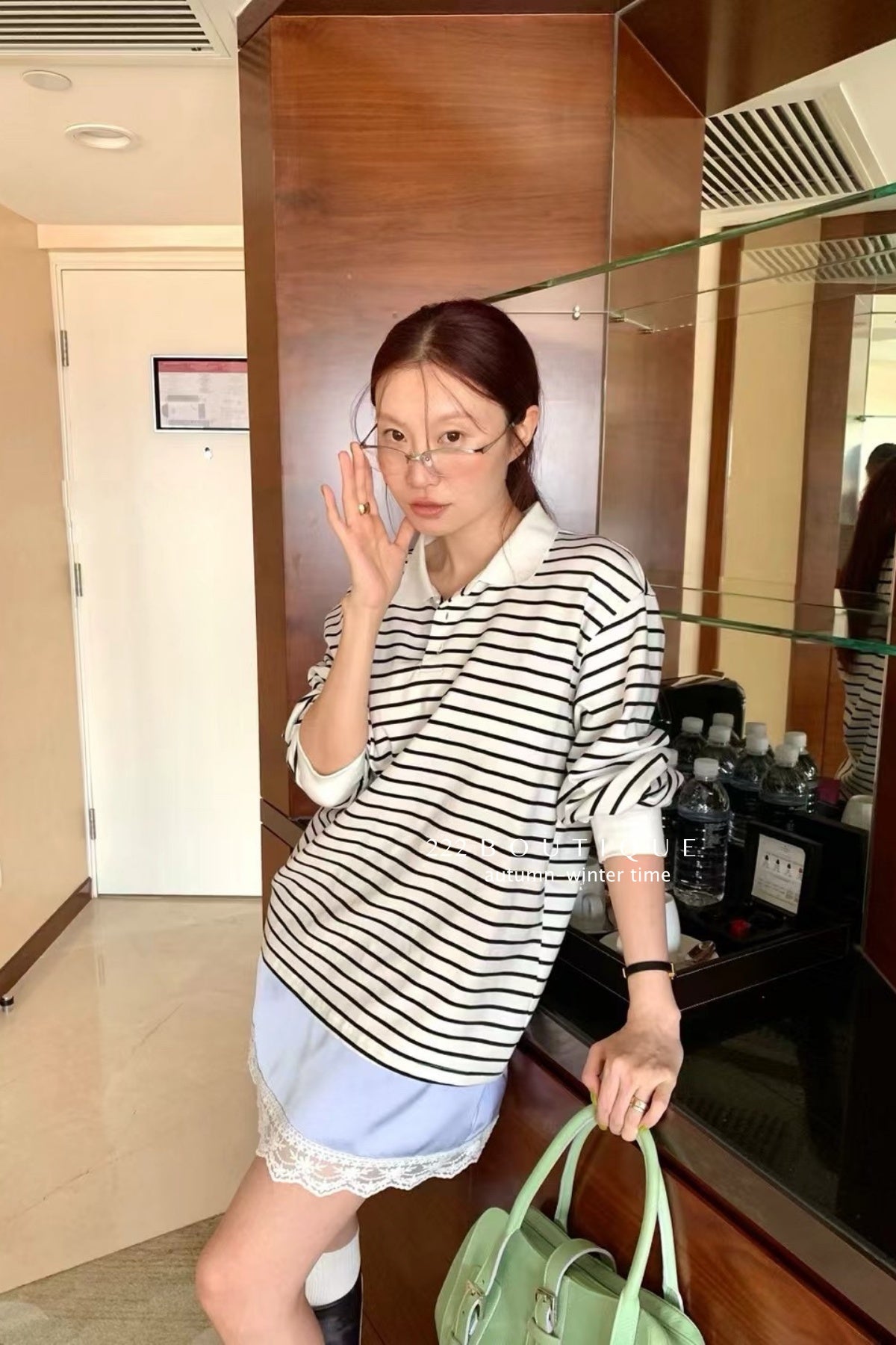 17a83 Long Sleeve Basic Cotton Polo with Stand Collar