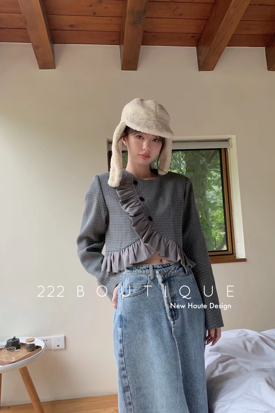 Polka-dot belt jacket