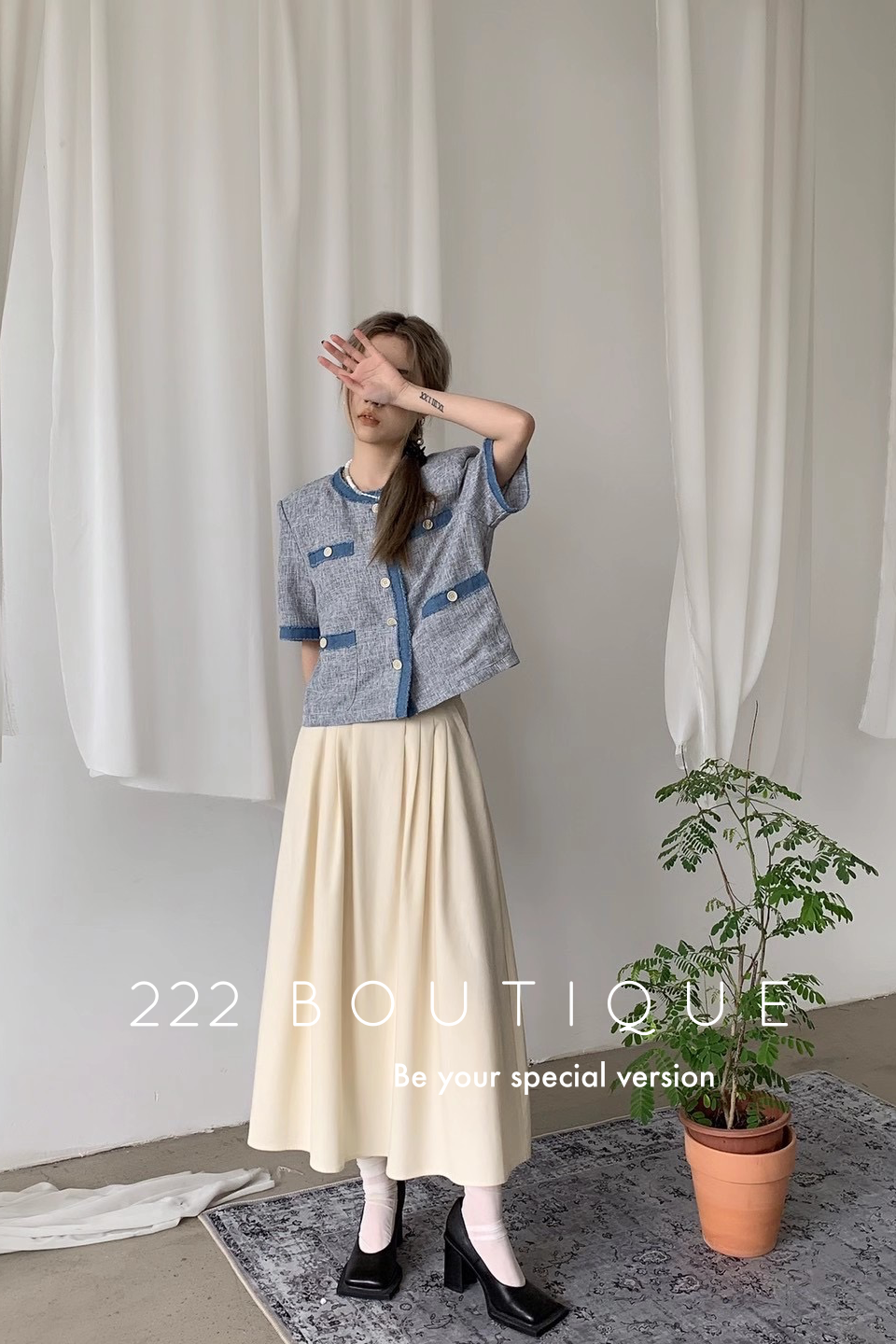 Linen midi skirt